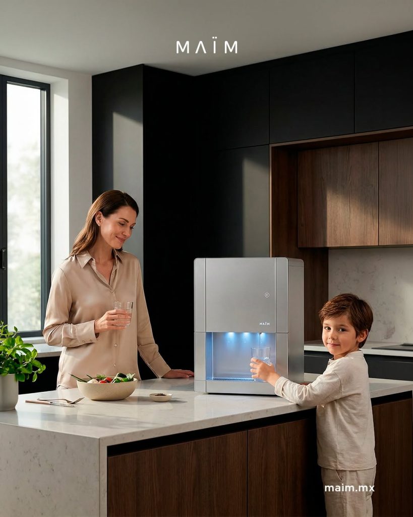 mujer y niño sirviendo agua
